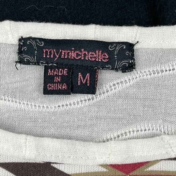 My Michelle Womens Blouse Aztec Dolman Sleeve Elastic White Medium - Picture 7 of 7